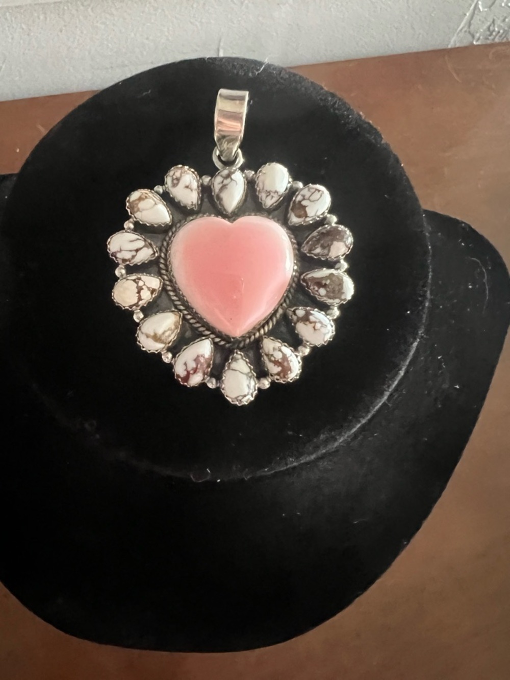 Silver-Tone Heart Pendant Necklace with Pink Center Stone